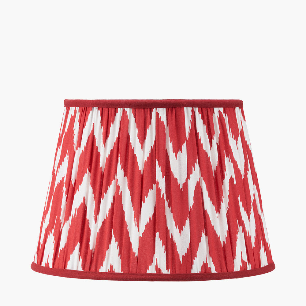 Piero Antique Bronze Metal Candlestick Table Lamp Base with Kamilah 35cm Red Chevron Patterned Mushroom Pleat Tapered Lamp Shade