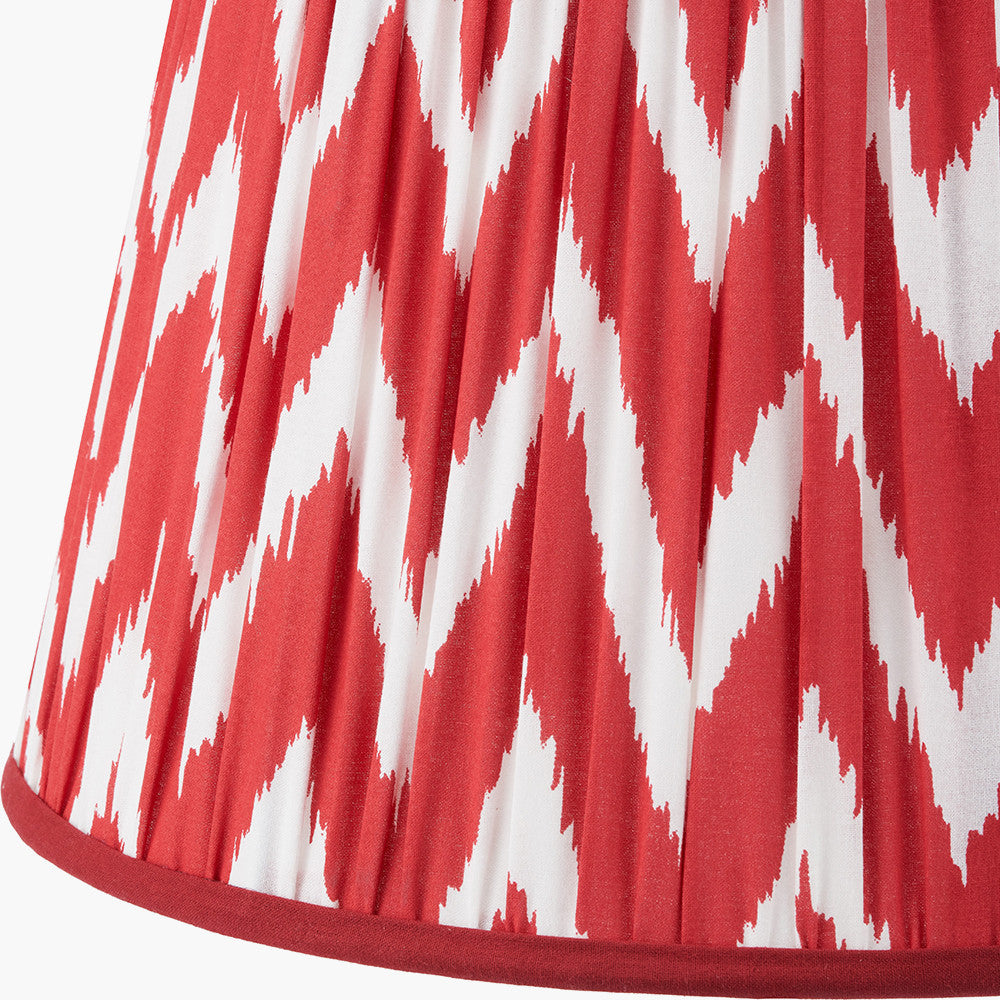 Piero Antique Bronze Metal Candlestick Table Lamp Base with Kamilah 35cm Red Chevron Patterned Mushroom Pleat Tapered Lamp Shade