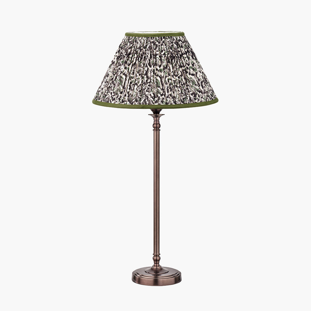 Piero Antique Bronze Metal Candlestick Table Lamp Base with Ornella 35cm Green Floral Design Mushroom Pleat Empire Lamp Shade