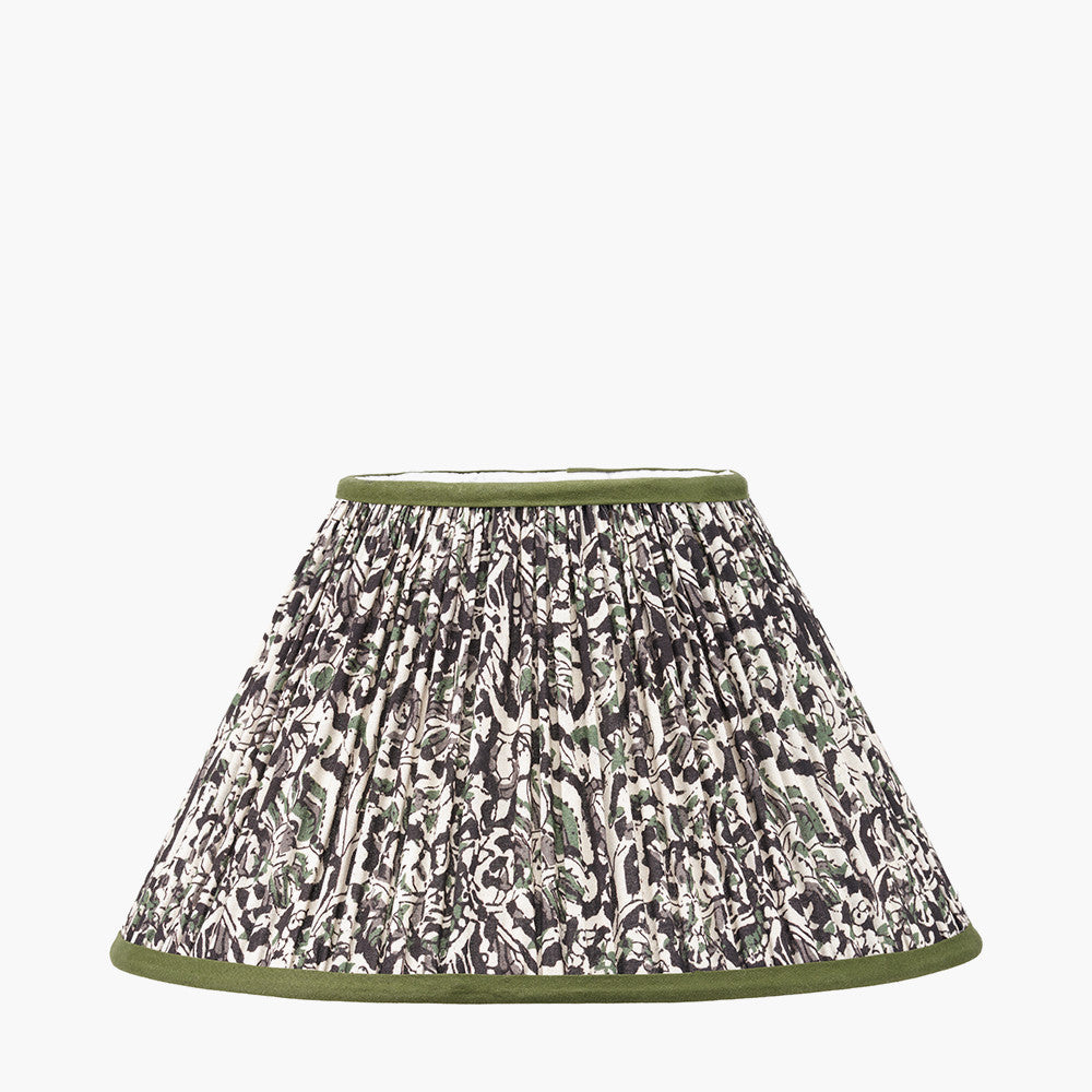 Piero Antique Bronze Metal Candlestick Table Lamp Base with Ornella 35cm Green Floral Design Mushroom Pleat Empire Lamp Shade
