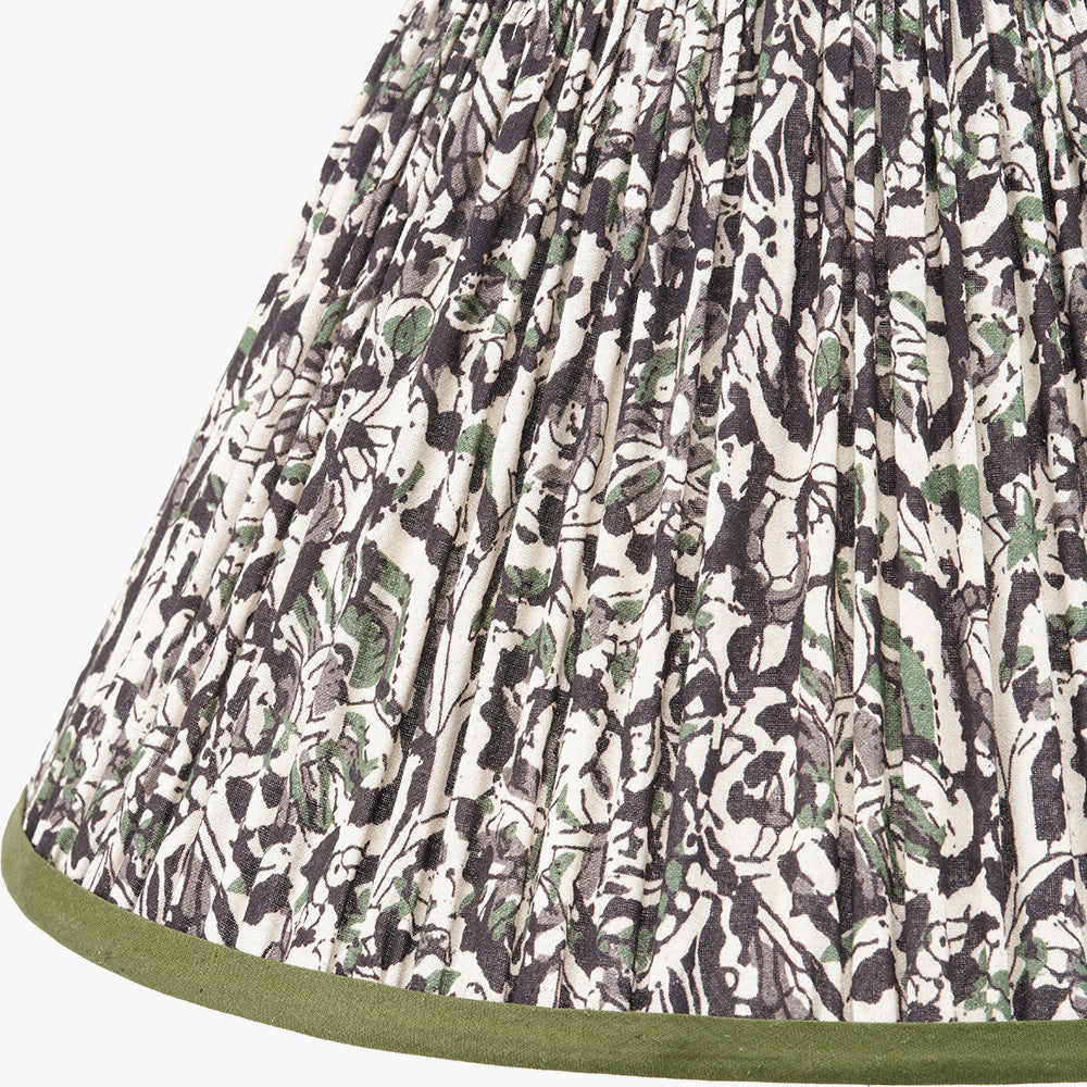Piero Antique Bronze Metal Candlestick Table Lamp Base with Ornella 35cm Green Floral Design Mushroom Pleat Empire Lamp Shade