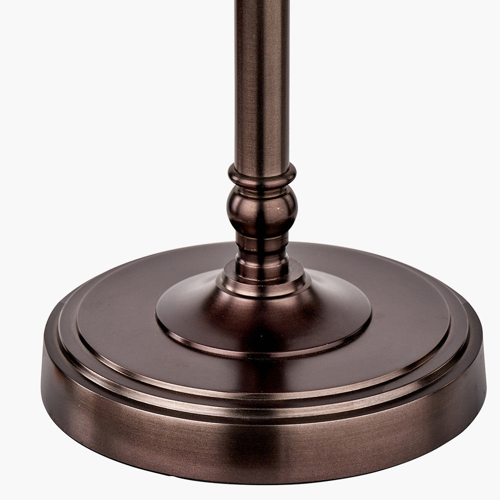 Piero Antique Bronze Metal Candlestick Table Lamp Base with Tabitha 35cm Cream Jute Scalloped Edge Tapered Lamp Shade with Contrast Binding