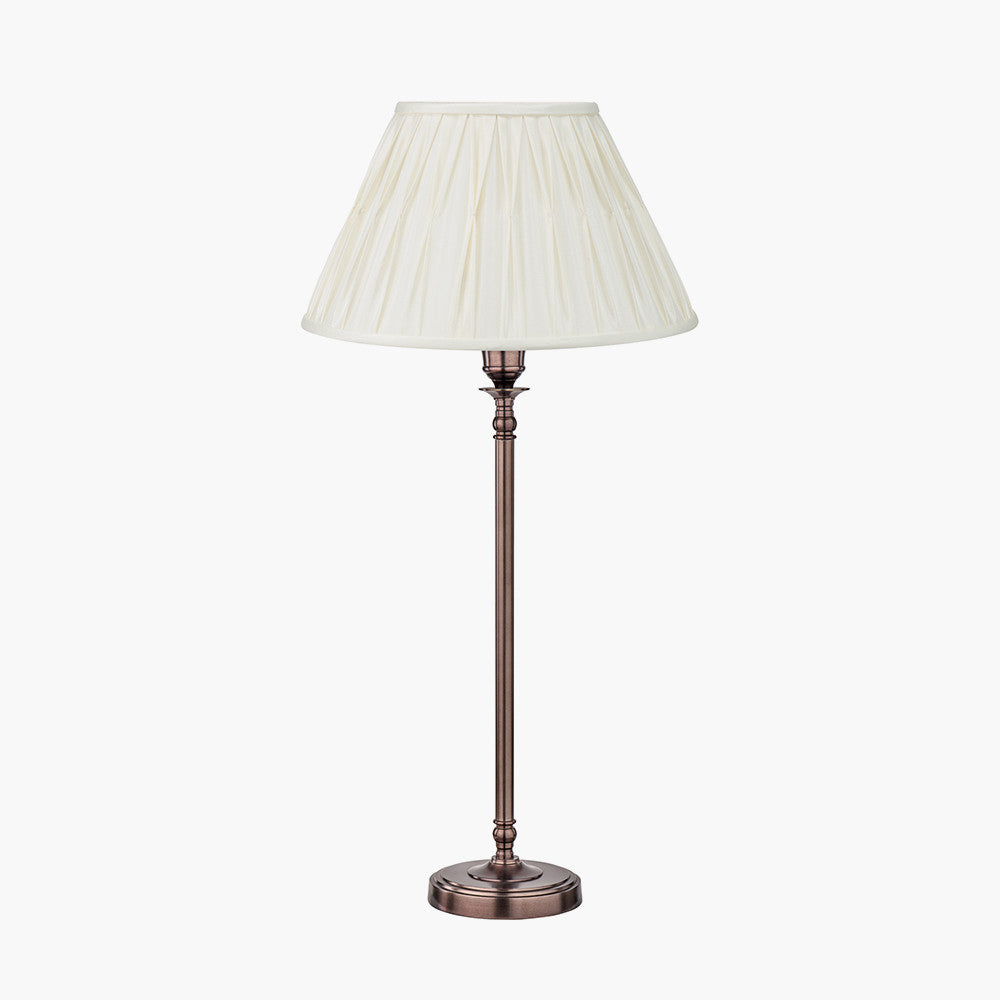 Piero Antique Bronze Metal Candlestick Table Lamp Base with Garbo 35cm Cream Silk Mix Pinch Pleat Tapered Lampshade