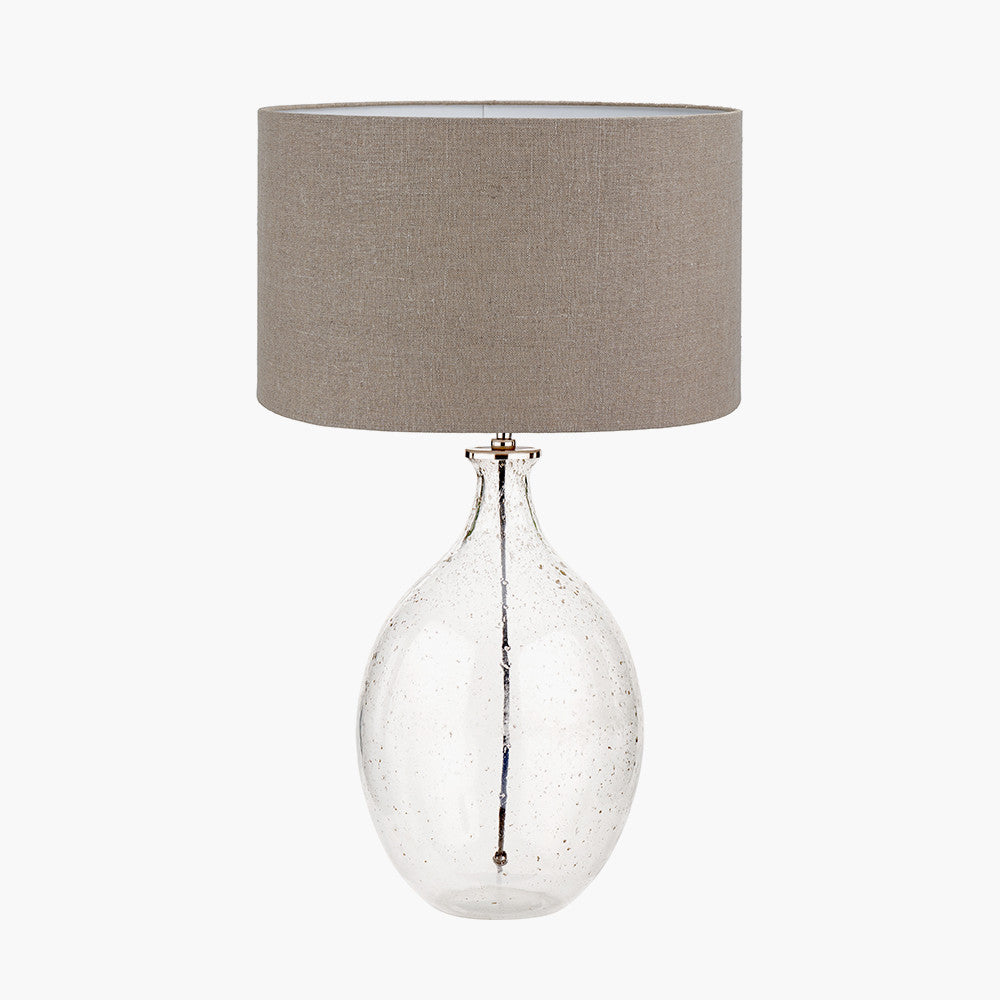 Elysia Bubble Glass and Silver Metal Curved Table Lamp Base with Edward 40cm Natural Linen Cylinder Lampshade
