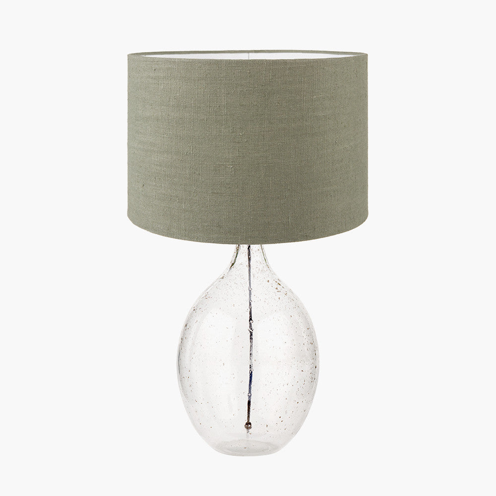Elysia Bubble Glass and Silver Metal Curved Table Lamp Base with Edward 40cm Pistachio Green Linen Cylinder Lampshade
