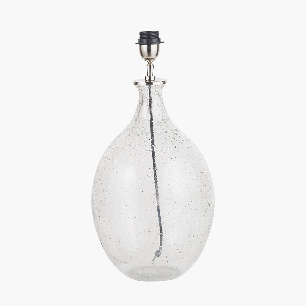 Elysia Bubble Glass and Silver Metal Curved Table Lamp Base with Edward 40cm Pistachio Green Linen Cylinder Lampshade