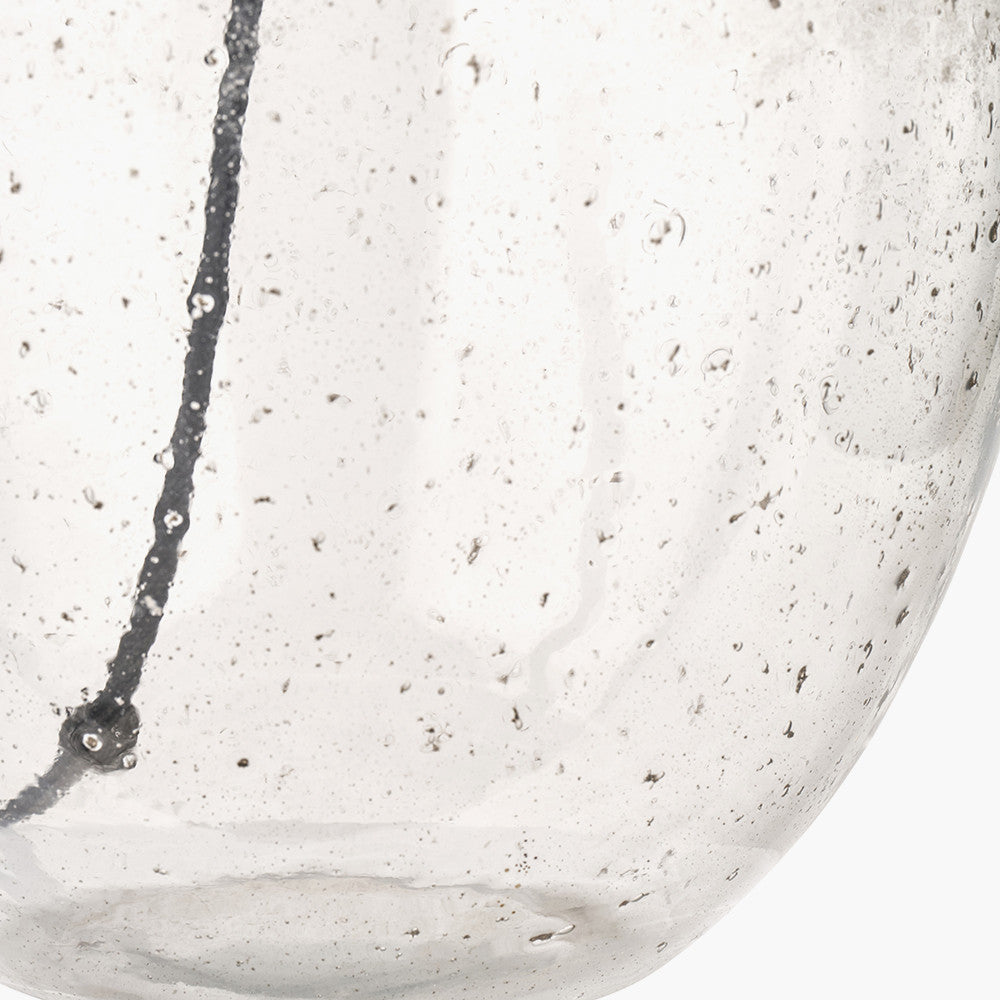 Elysia Bubble Glass and Silver Metal Curved Table Lamp Base with Edward 40cm Pistachio Green Linen Cylinder Lampshade