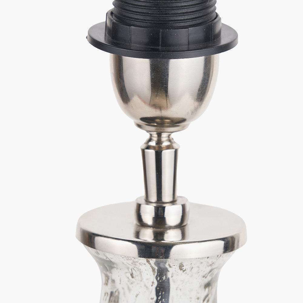 Elysia Bubble Glass and Silver Metal Curved Table Lamp Base with Edward 40cm Pistachio Green Linen Cylinder Lampshade