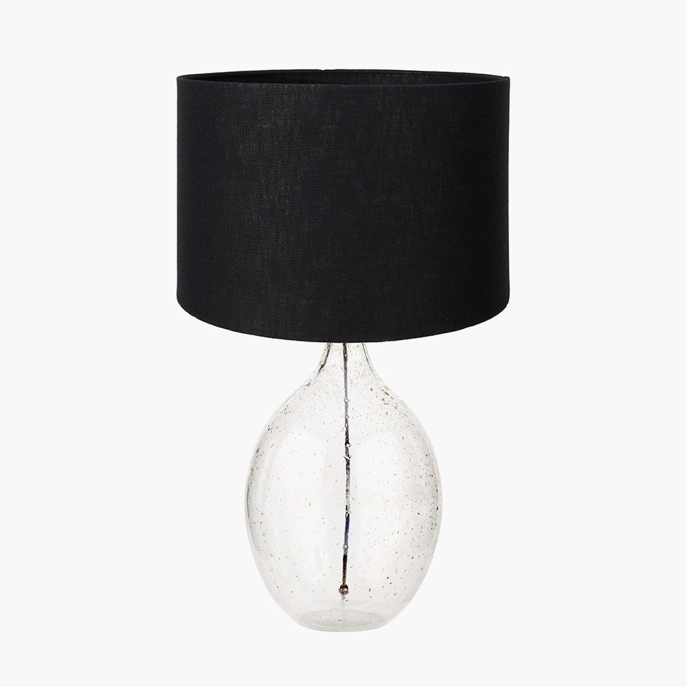 Elysia Bubble Glass and Silver Metal Curved Table Lamp Base with Lino 40cm Black Self Lined Linen Cylinder Lampshade