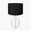 Elysia Bubble Glass and Silver Metal Curved Table Lamp Base with Lino 40cm Black Self Lined Linen Cylinder Lampshade