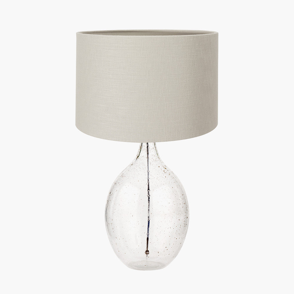 Elysia Bubble Glass and Silver Metal Curved Table Lamp Base with Lino 40cm Grey Self Lined Linen Cylinder Lampshade