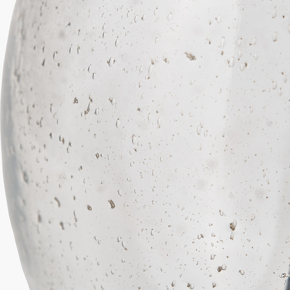 Elysia Bubble Glass and Silver Metal Curved Table Lamp Base with Lino 40cm Grey Self Lined Linen Cylinder Lampshade