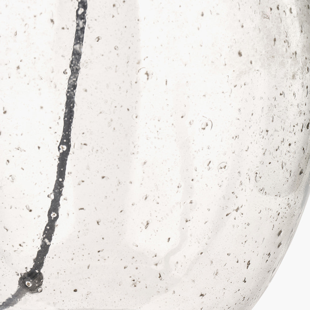 Elysia Bubble Glass and Silver Metal Curved Table Lamp Base with Lino 40cm Grey Self Lined Linen Cylinder Lampshade