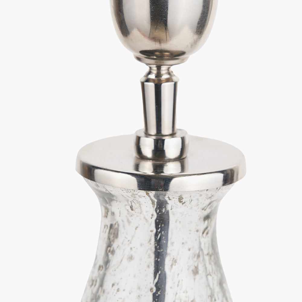 Elysia Bubble Glass and Silver Metal Curved Table Lamp Base with Lino 40cm Grey Self Lined Linen Cylinder Lampshade