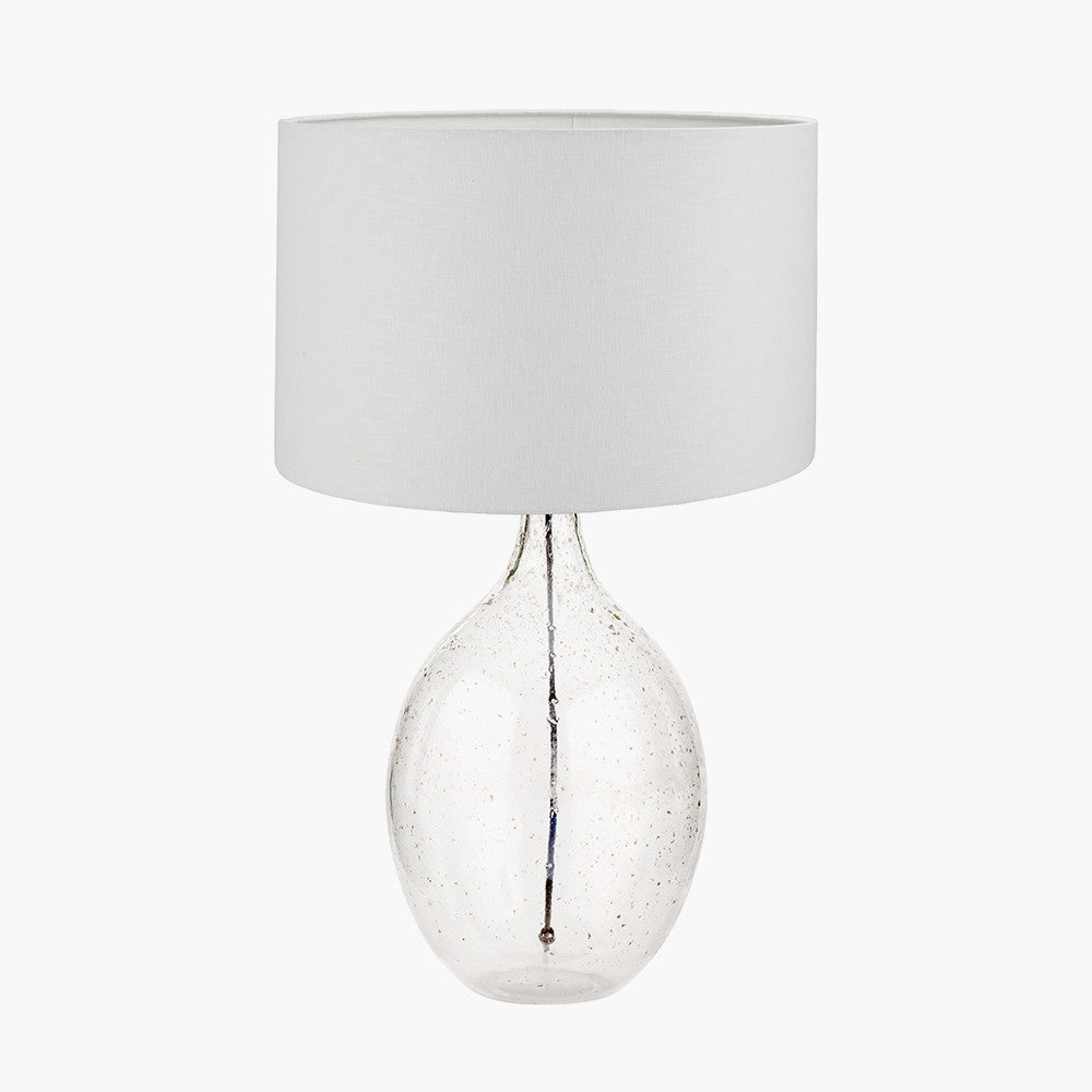 Elysia Bubble Glass and Silver Metal Curved Table Lamp Base with Lino 40cm White Self Lined Linen Cylinder Lampshade