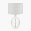 Elysia Bubble Glass and Silver Metal Curved Table Lamp Base with Lino 40cm White Self Lined Linen Cylinder Lampshade