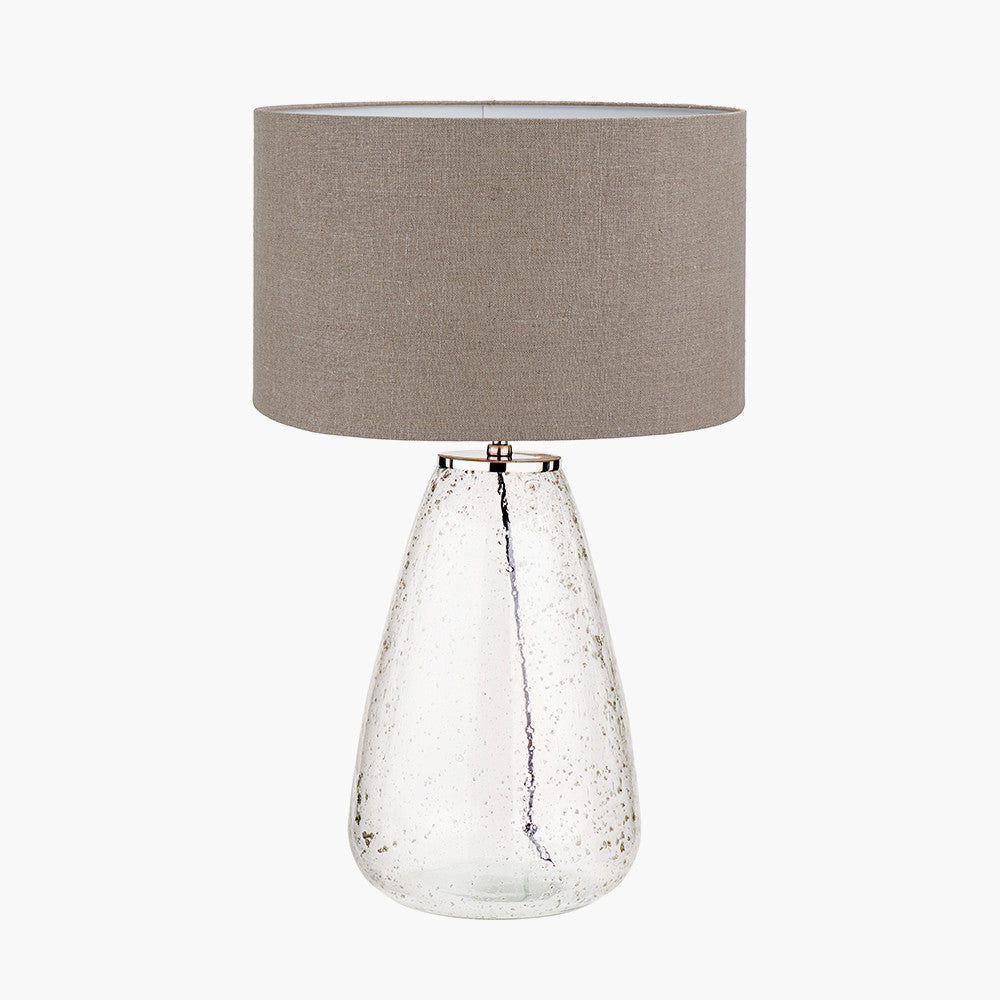 Elysia Bubble Glass and Silver Metal Table Lamp Base with Edward 40cm Natural Linen Cylinder Lampshade