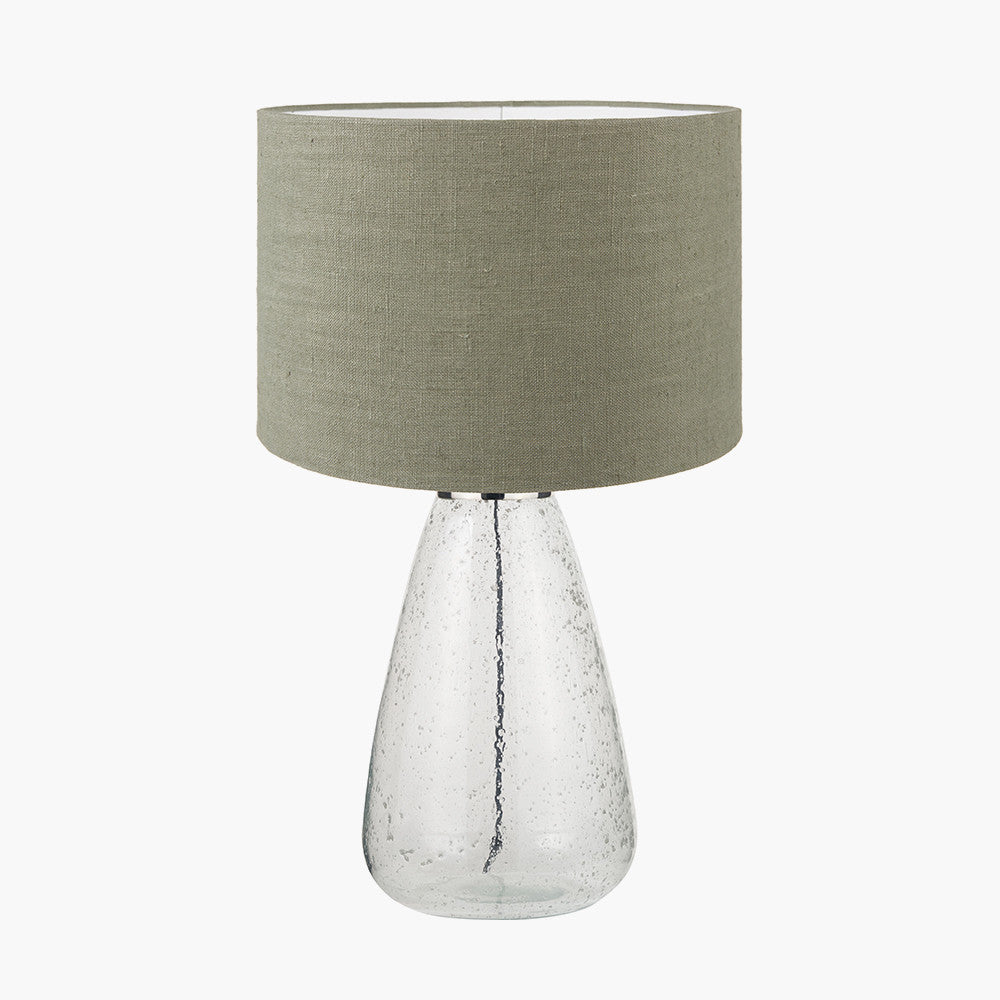 Elysia Bubble Glass and Silver Metal Table Lamp Base with Edward 40cm Pistachio Green Linen Cylinder Lampshade