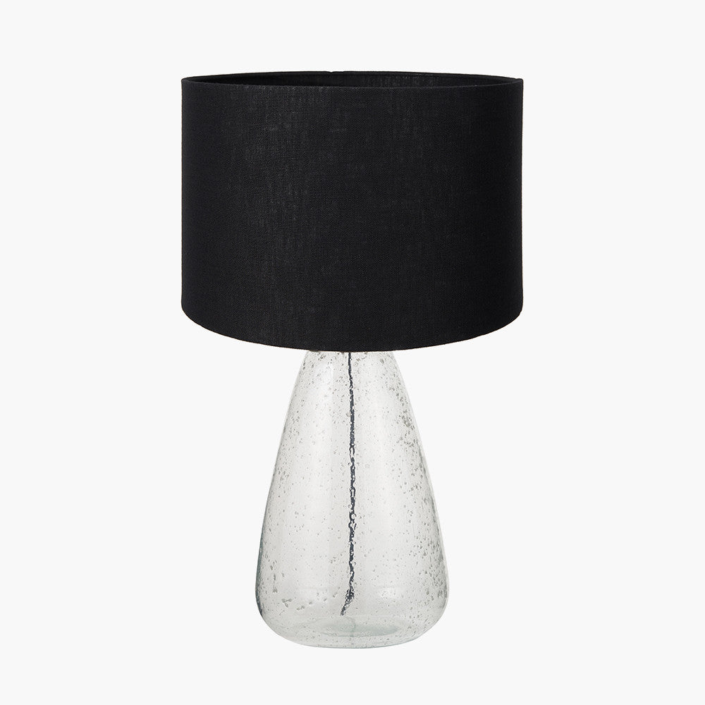 Elysia Bubble Glass and Silver Metal Table Lamp Base with Lino 40cm Black Self Lined Linen Cylinder Lampshade