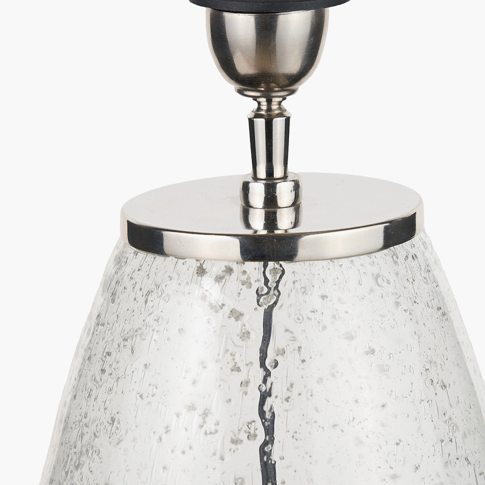 Elysia Bubble Glass and Silver Metal Table Lamp Base with Lino 40cm Black Self Lined Linen Cylinder Lampshade