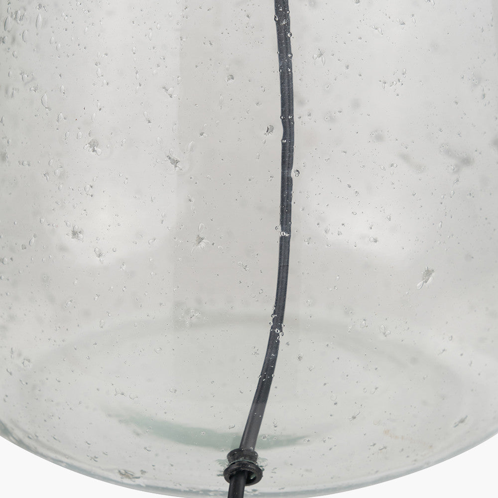 Elysia Bubble Glass and Silver Metal Table Lamp Base with Lino 40cm Black Self Lined Linen Cylinder Lampshade