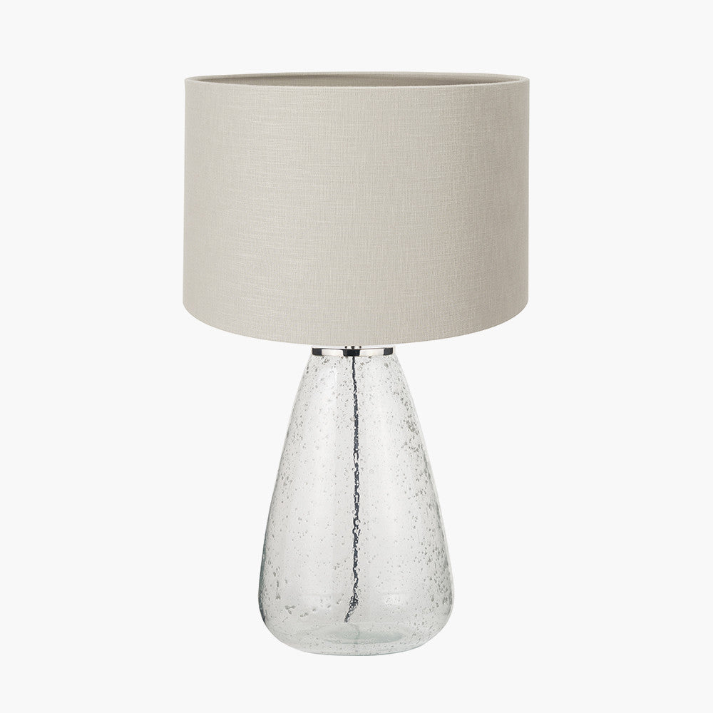 Elysia Bubble Glass and Silver Metal Table Lamp Base with Lino 40cm Grey Self Lined Linen Cylinder Lampshade