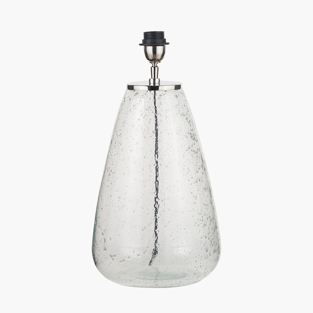 Elysia Bubble Glass and Silver Metal Table Lamp Base with Lino 40cm Grey Self Lined Linen Cylinder Lampshade