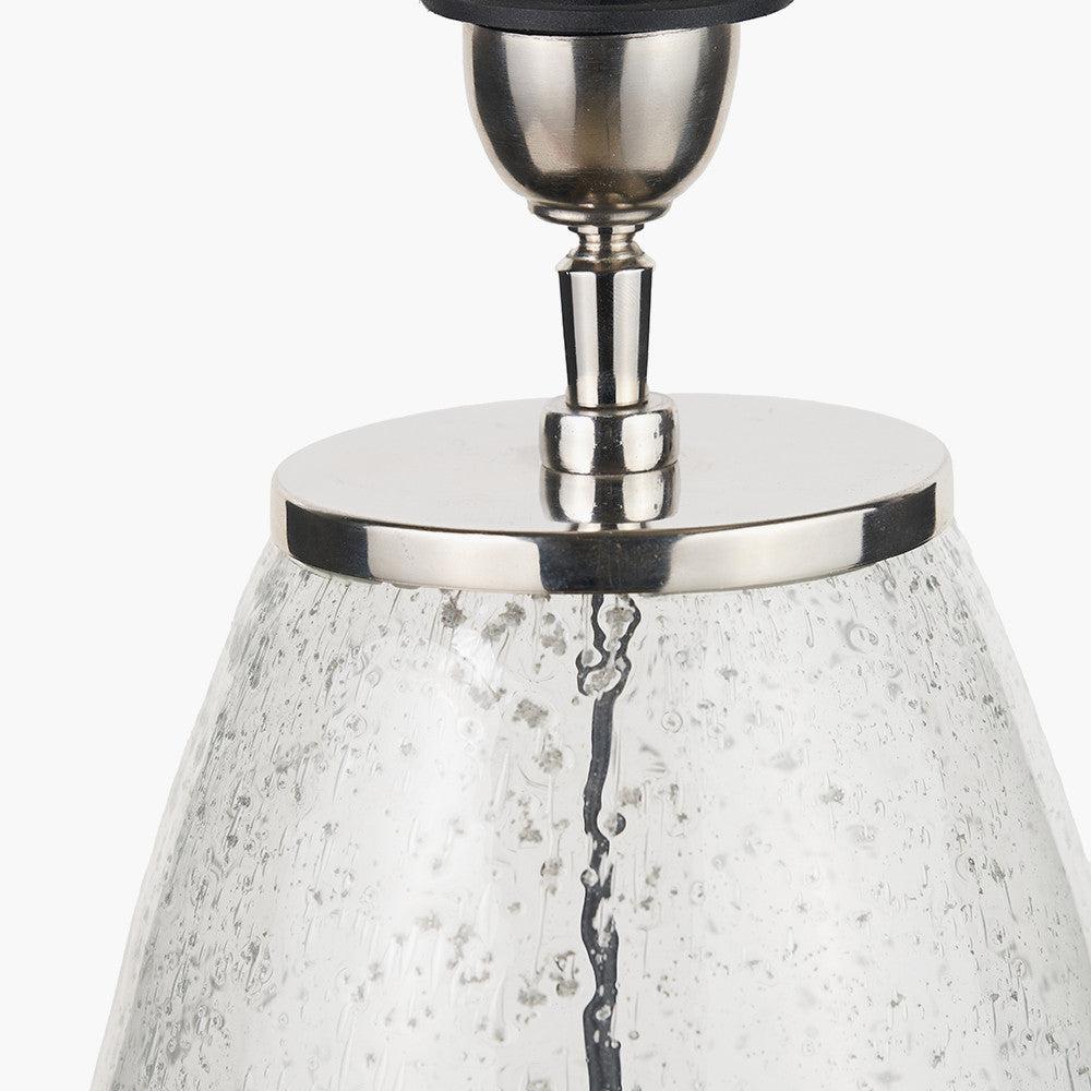 Elysia Bubble Glass and Silver Metal Table Lamp Base with Lino 40cm Grey Self Lined Linen Cylinder Lampshade