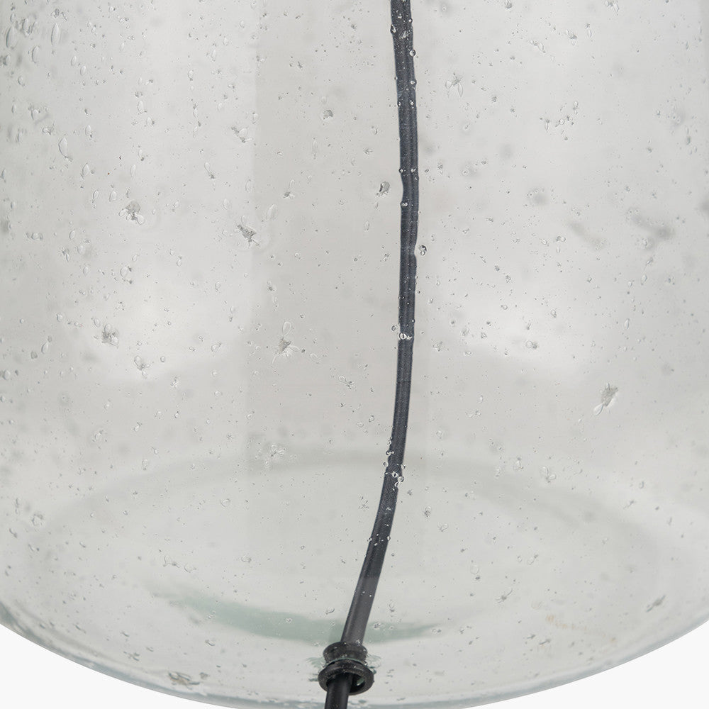 Elysia Bubble Glass and Silver Metal Table Lamp Base with Lino 40cm Grey Self Lined Linen Cylinder Lampshade