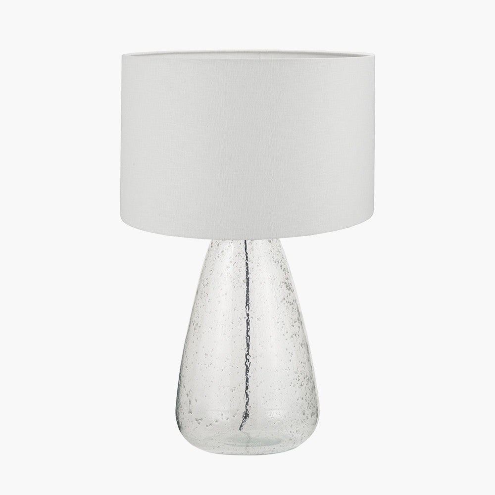 Elysia Bubble Glass and Silver Metal Table Lamp Base with Lino 40cm White Self Lined Linen Cylinder Lampshade