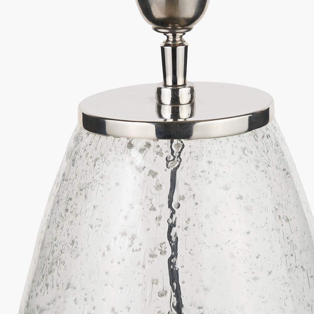 Elysia Bubble Glass and Silver Metal Table Lamp Base with Lino 40cm White Self Lined Linen Cylinder Lampshade