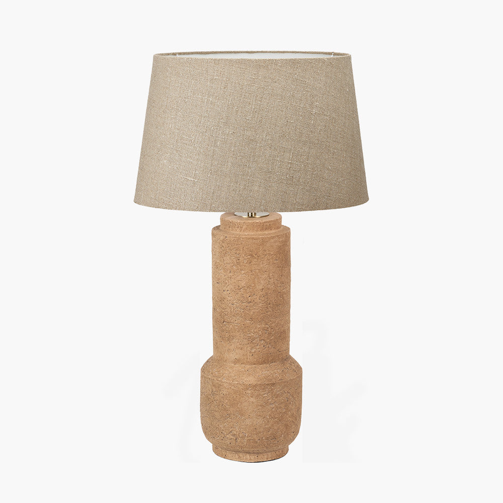Gaiana Concrete Brown Stoneware Table Lamp Base with Milos 35cm Natural Linen Tapered Lampshade