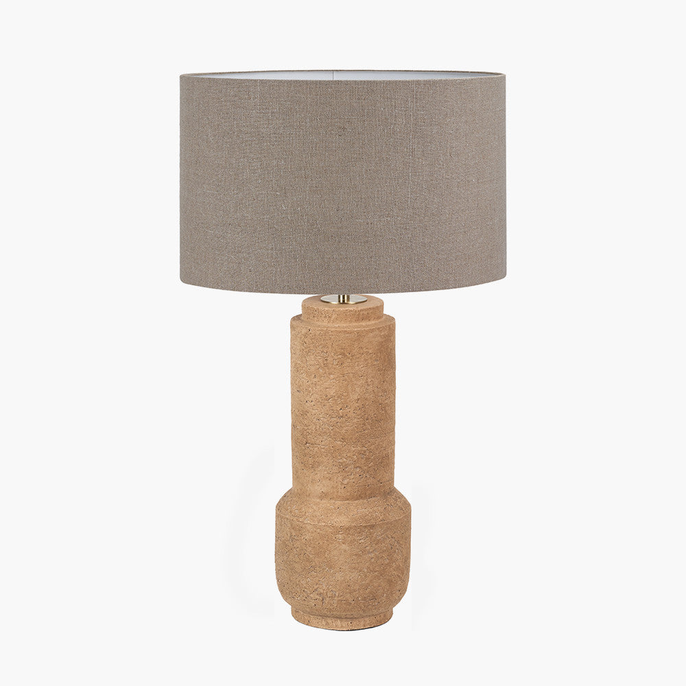 Gaiana Concrete Brown Stoneware Table Lamp Base with Edward 35cm Natural Linen Cylinder Lampshade