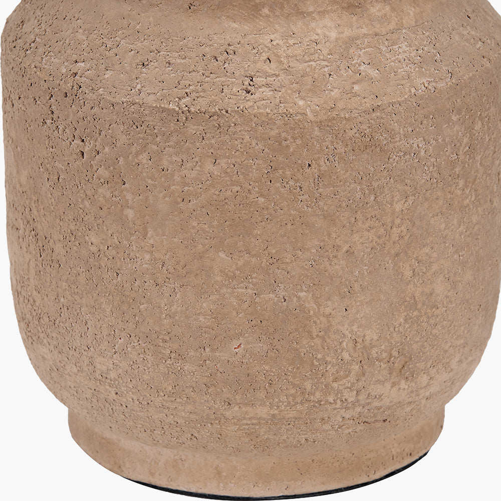 Gaiana Concrete Brown Stoneware Table Lamp Base with Lino 35cm White Self Lined Linen Cylinder Lampshade