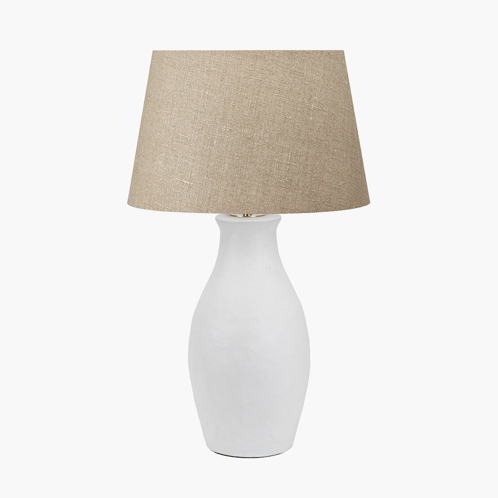Eirene White Textured Stoneware Table Lamp Base with Milos 40cm Natural Linen Tapered Lampshade