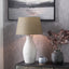 Eirene White Textured Stoneware Table Lamp Base with Milos 40cm Natural Linen Tapered Lampshade