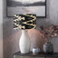 Eirene White Textured Stoneware Table Lamp Base with Lars 40cm Black Ikat Patterned Cylinder Lampshade