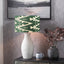 Eirene White Textured Stoneware Table Lamp Base with Lars 40cm Racing Green Ikat Patterned Cylinder Lampshade