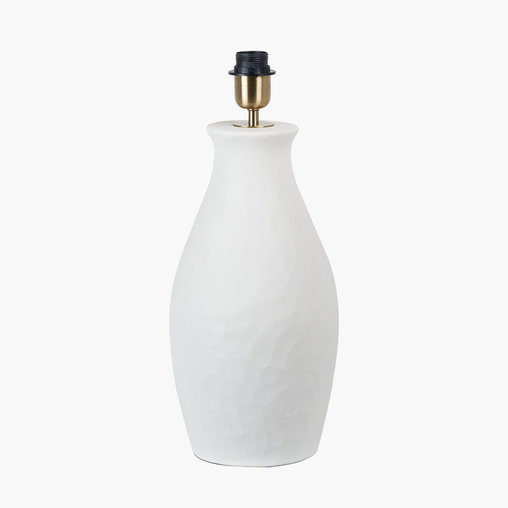 Eirene White Textured Stoneware Table Lamp Base with Lys 40cm Steel Grey Self Lined Linen Tapered Lampshade