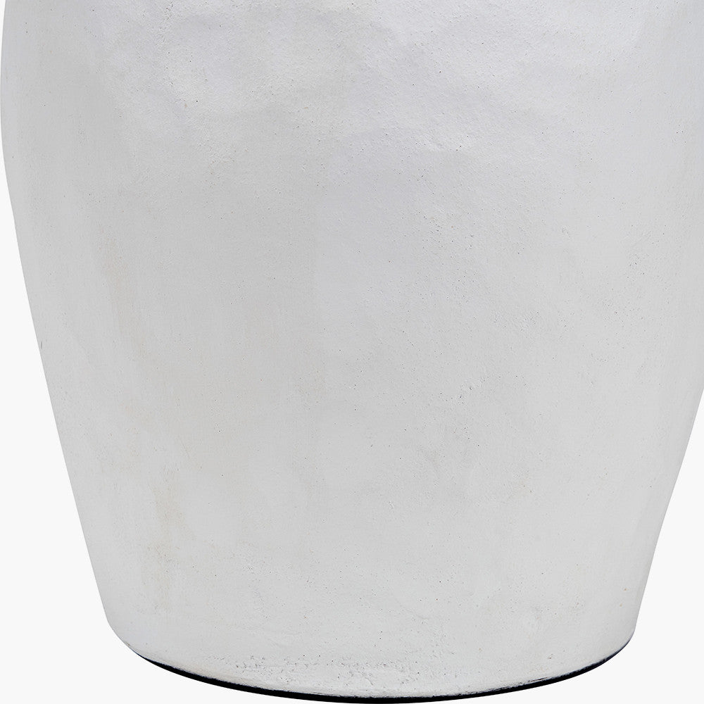 Eirene White Textured Stoneware Table Lamp Base with Lino 40cm Black Self Lined Linen Cylinder Lampshade