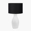 Eirene White Textured Stoneware Table Lamp Base with Lino 40cm Black Self Lined Linen Cylinder Lampshade