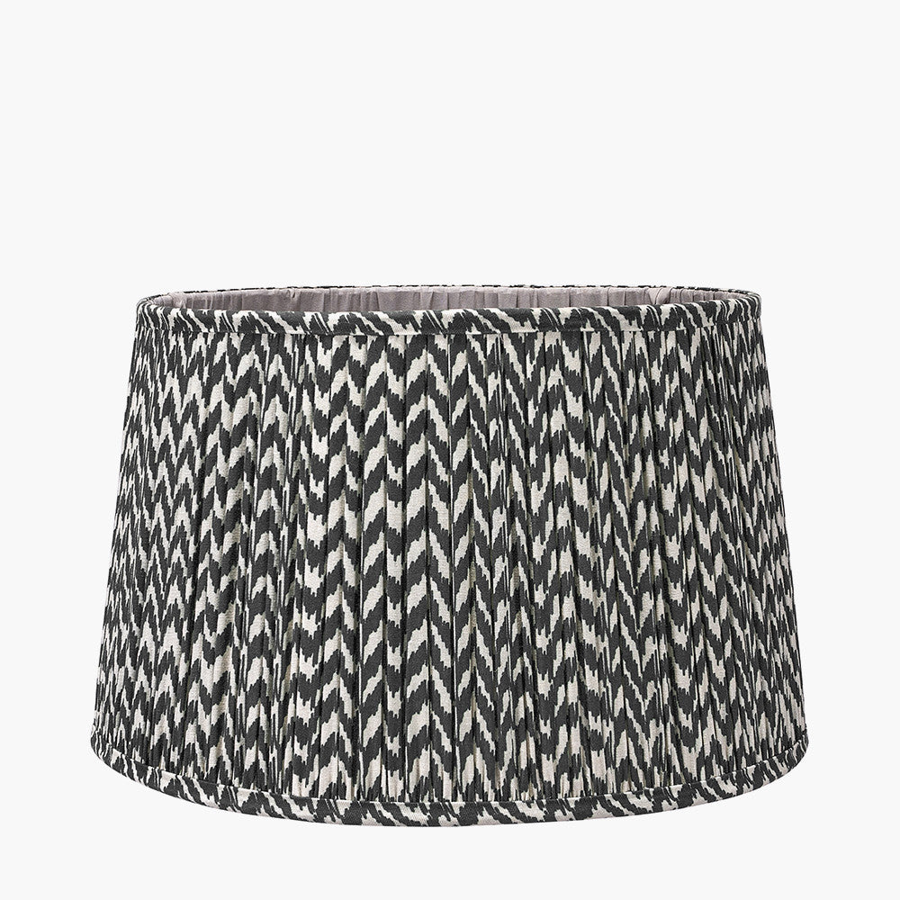 Ambrosia Natural Grooved Stoneware Table Lamp Base with Vienna 35cm Black Chevron Mushroom Pleat Lampshade