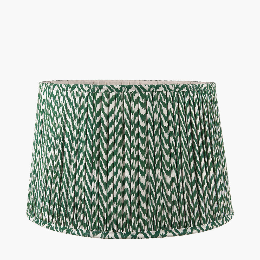 Ambrosia Natural Grooved Stoneware Table Lamp Base with Vienna 35cm Forest Green Chevron Mushroom Pleat Lampshade