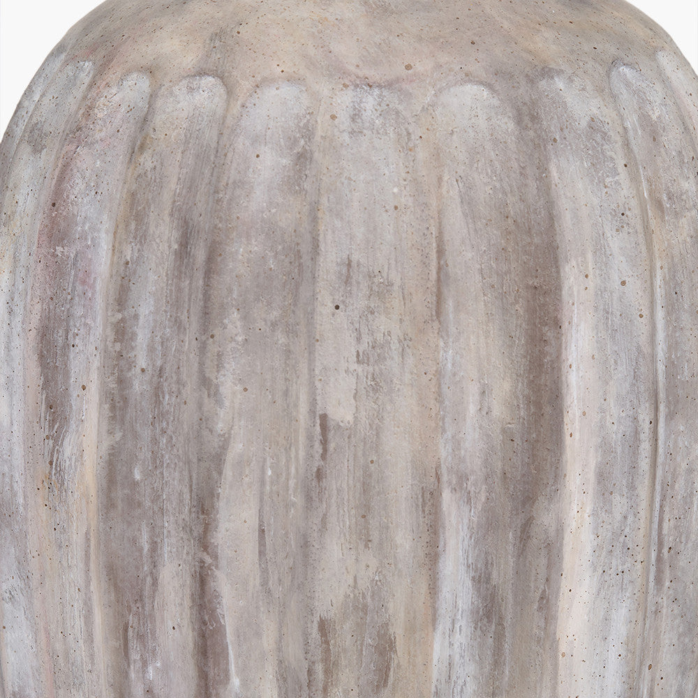 Ambrosia Natural Grooved Stoneware Table Lamp Base with Vienna 35cm Red Chevron Mushroom Pleat Lampshade