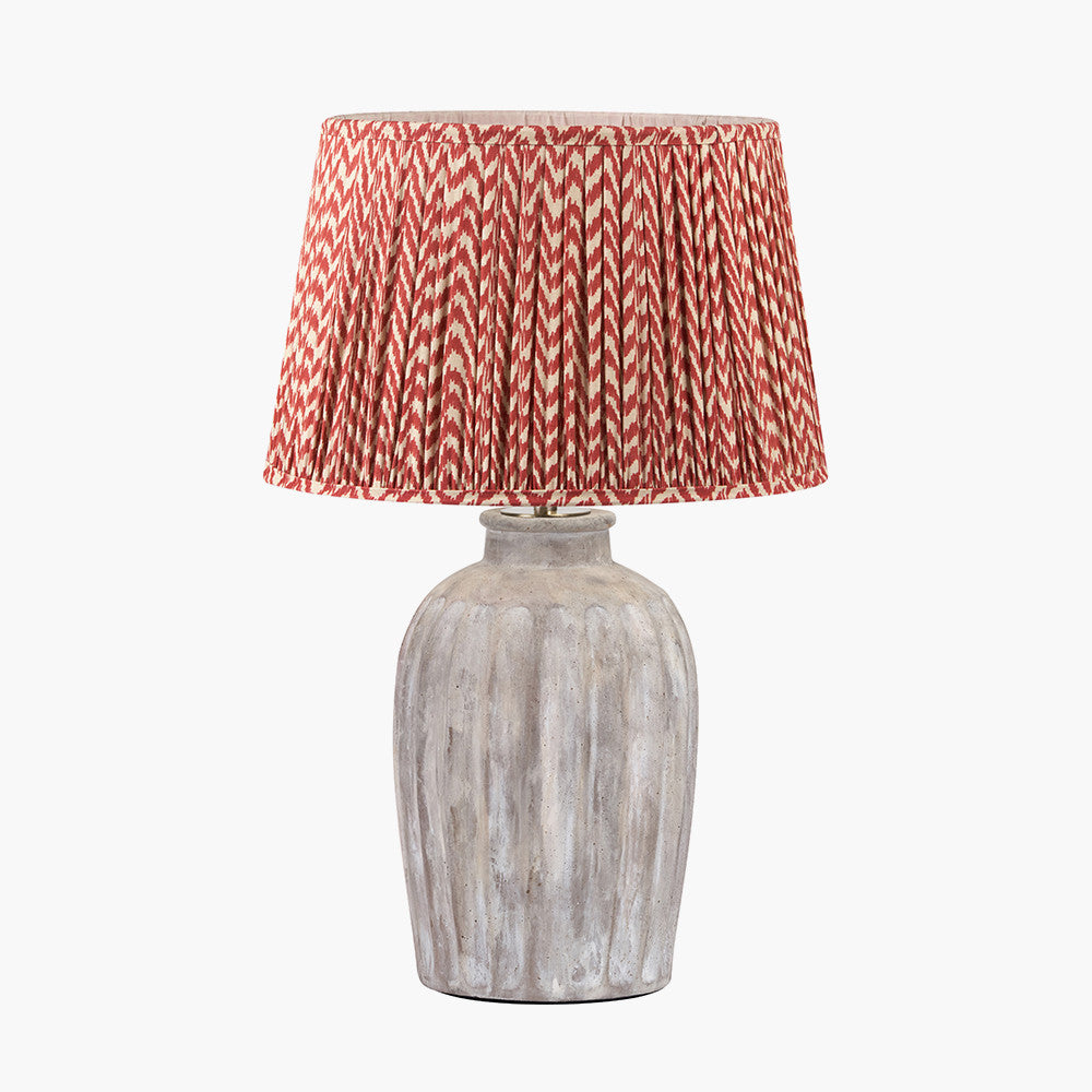 Ambrosia Natural Grooved Stoneware Table Lamp Base with Vienna 35cm Red Chevron Mushroom Pleat Lampshade