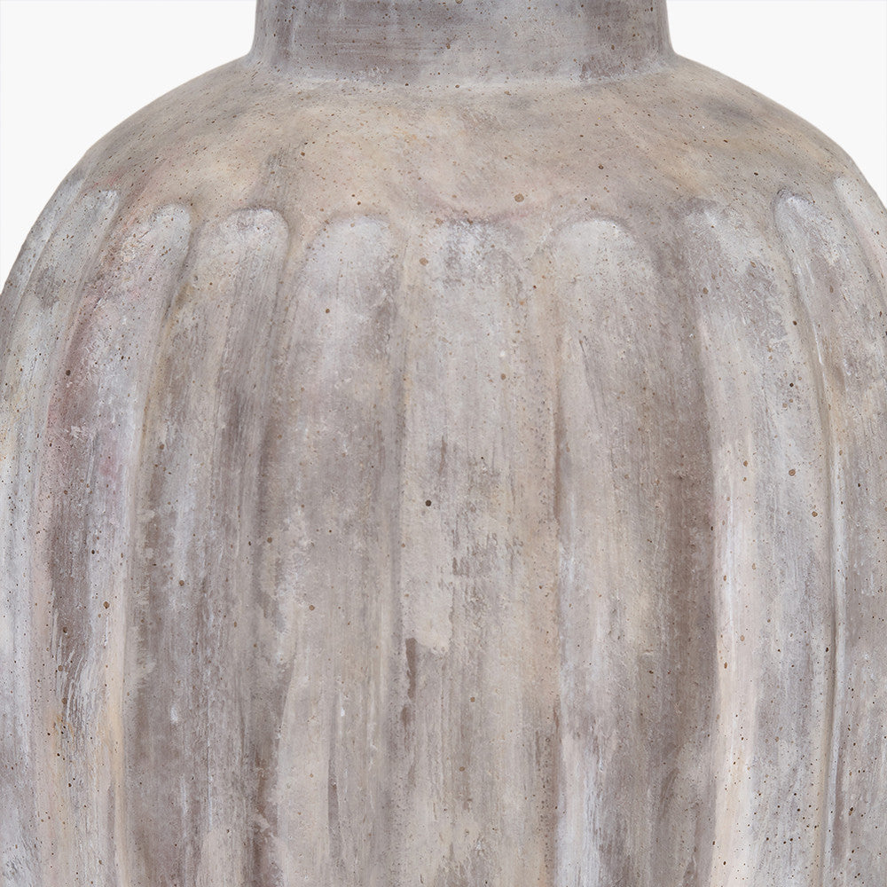Ambrosia Natural Grooved Stoneware Table Lamp Base with Vienna 35cm Taupe Chevron Mushroom Pleat Lampshade