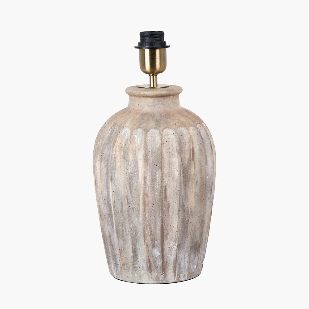 Ambrosia Natural Grooved Stoneware Table Lamp Base with Lys 35cm White Self Lined Linen Tapered Lampshade