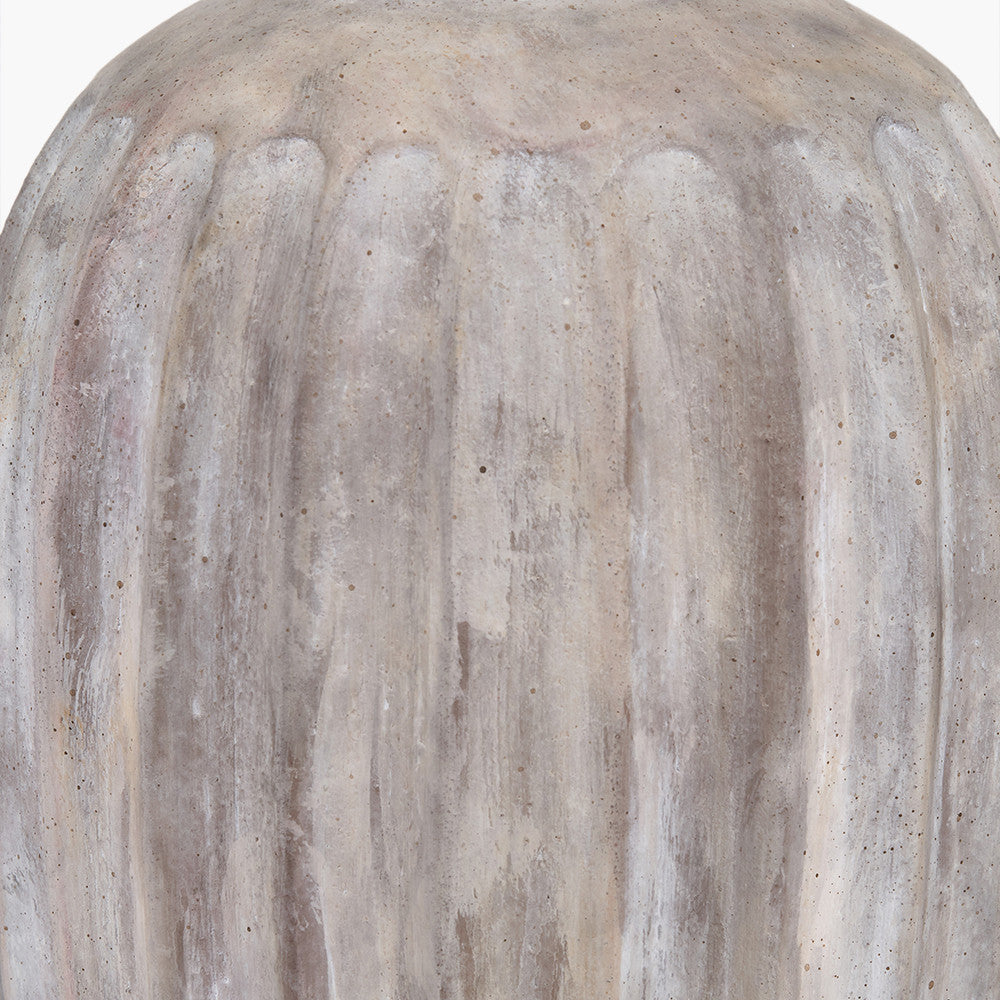 Ambrosia Natural Grooved Stoneware Table Lamp Base with Lys 35cm White Self Lined Linen Tapered Lampshade