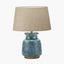 Theano Dot Design Blue Glaze Table Lamp Base with Milos 30cm Natural Linen Tapered Lampshade