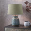 Theano Dot Design Blue Glaze Table Lamp Base with Milos 30cm Pistachio Green Linen Tapered Lampshade